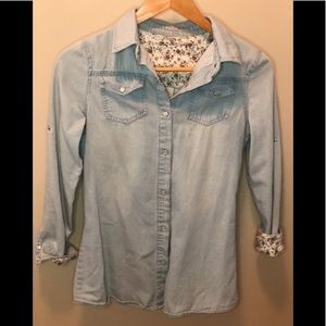 Denim button up with floral accents (Size M)